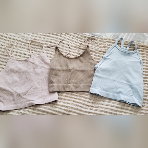 Aritzia Tops - Aritiza And Neutral Ground Women's Ribbed Tank Top Set - Beige, Tan, Light Blue